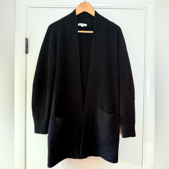 Vince 100% Cashmere Open Front Long Cardigan Sweater Solid Black Oversized Small - Picture 9 of 13